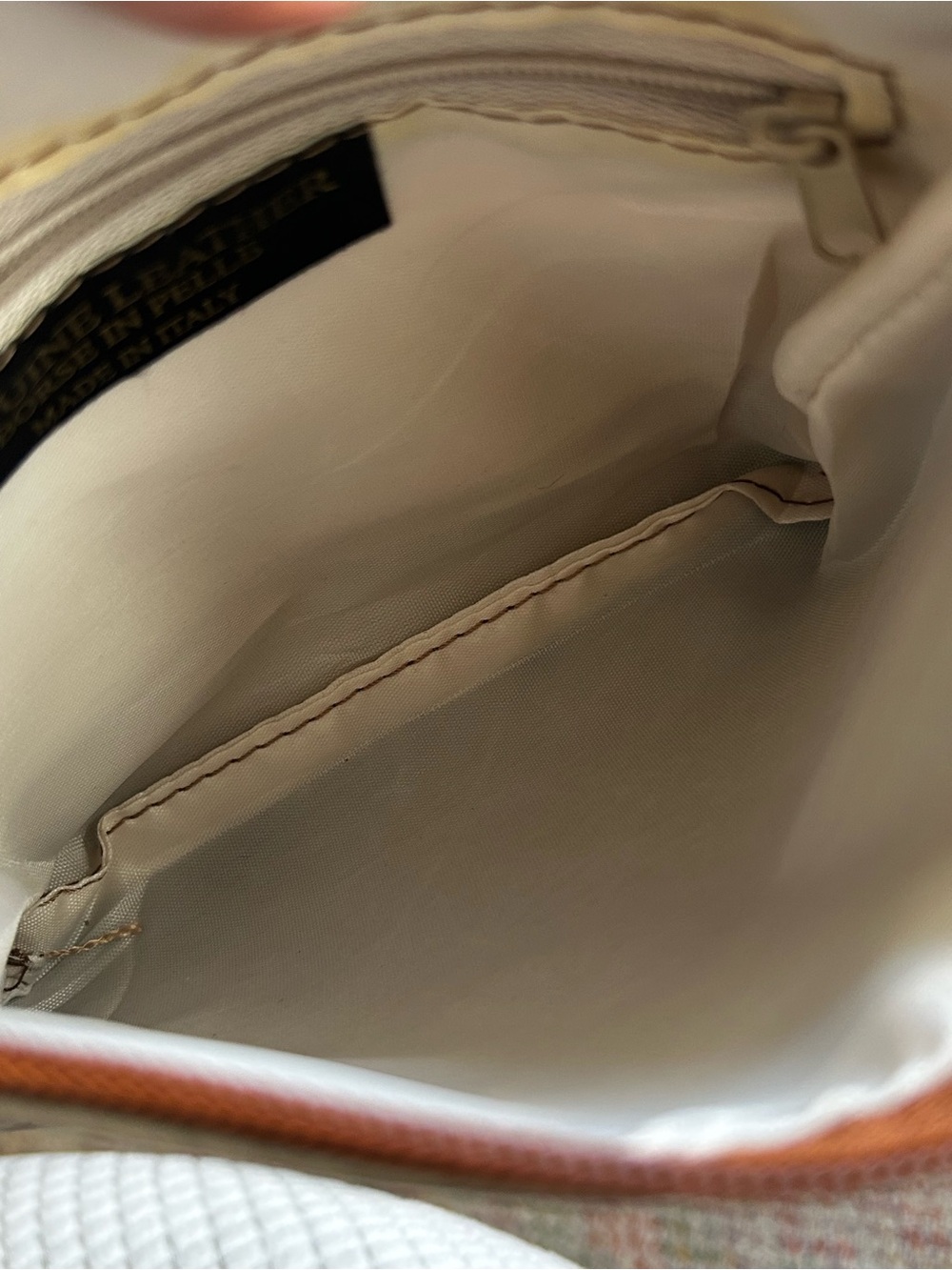 Italian Leather-Embossed Crossbody Bag in Cream and Tan - Picture 9 of 10